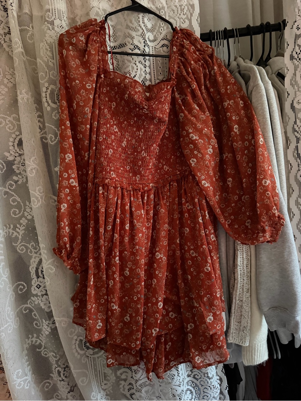 Altar'd State Rust Floral Long Sleeve Mini Dress